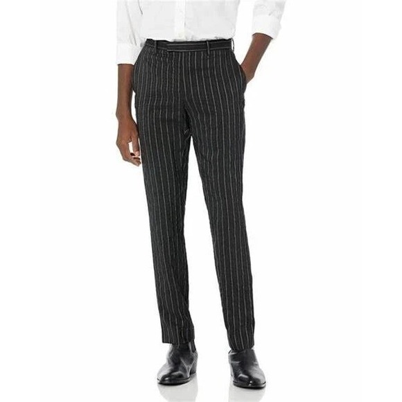 John Varvatos Slim Fit Trousers Black Silver Striped Wool Men US 34x29 NWT $500